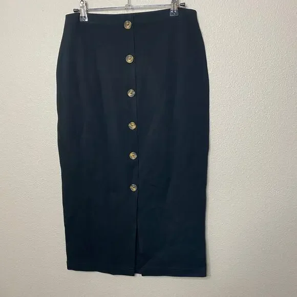 Sanctuary Black Button Front‎ Ponte Pencil Midi Skirt S - Picture 3 of 8